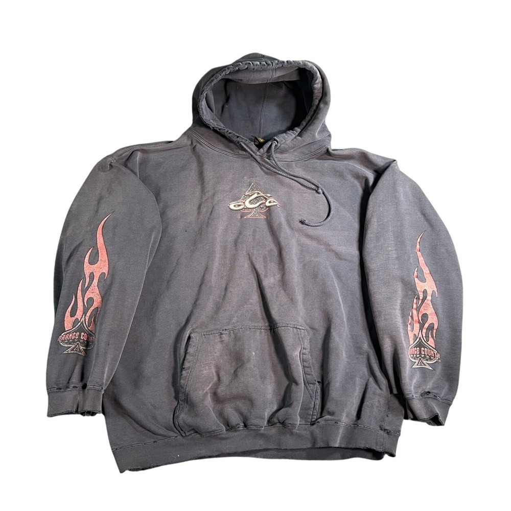 Orange County Choppers Hoodie Mens XXL Faded Black Flame Graphic Thrashed Y2K